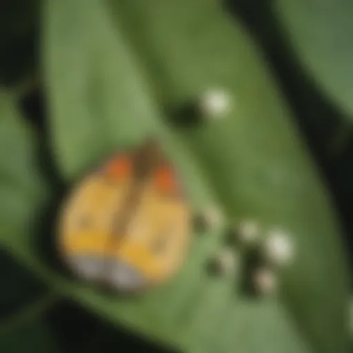 A close-up view of butterfly eggs on a leaf