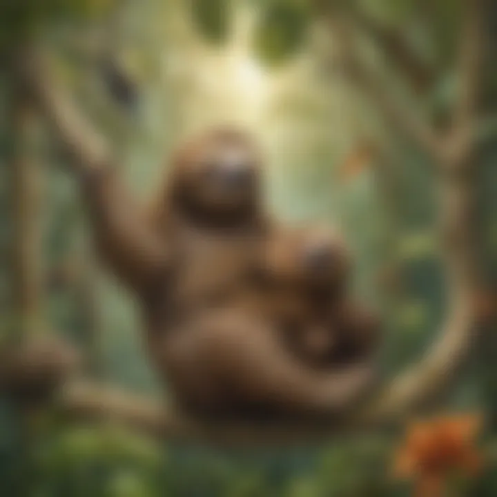 Sloths in their natural habitat interacting with other wildlife