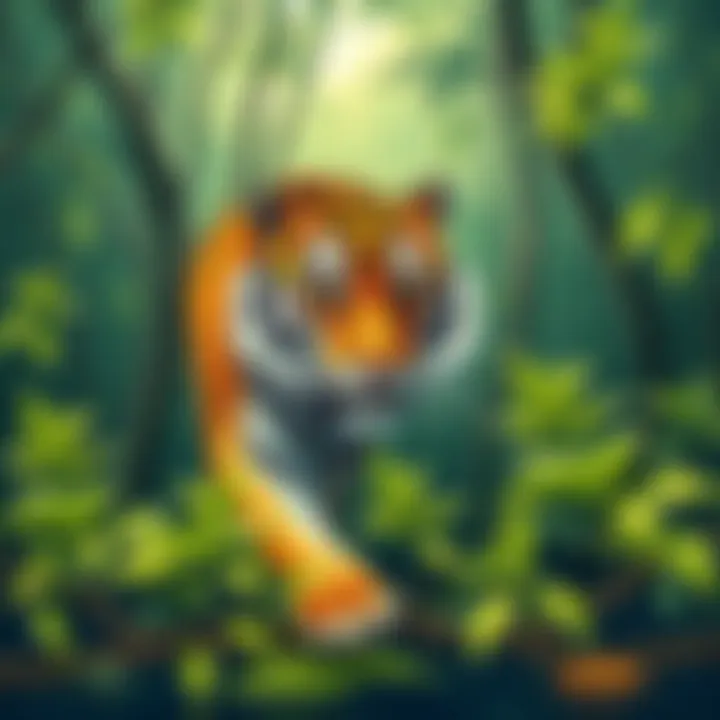 Beautiful mangrove ecosystem with a tiger in the background