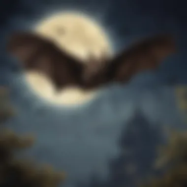 Bats in Flight: Masters of the Night Sky A bat in flight against a moonlit backdrop