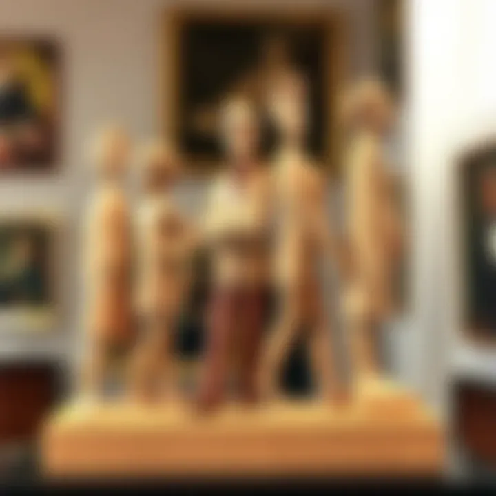 A wooden sculpture reflecting the evolution of Picasso's artistic style over the decades.