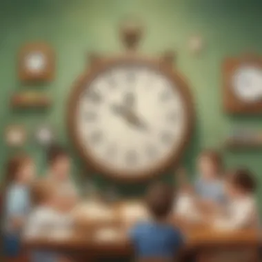 Children Learning Time Concepts with an Analog Clock Children engaging with an analog clock during learning