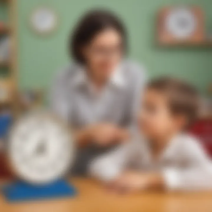 Teacher demonstrating time-telling with an analog clock