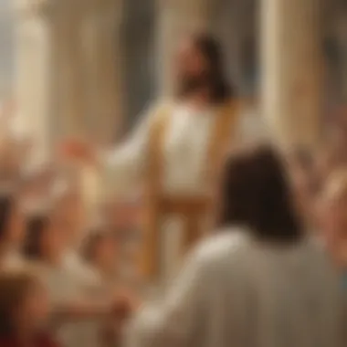 A depiction of Jesus teaching in the temple, showcasing his youthful wisdom and authority.