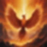 A mystical portrayal of a phoenix rising from ashes