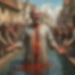 A symbolic representation of the first plague, illustrating the transformation of water into blood in an ancient context.