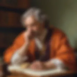 A thoughtful writer contemplating the use of parentheses in a manuscript