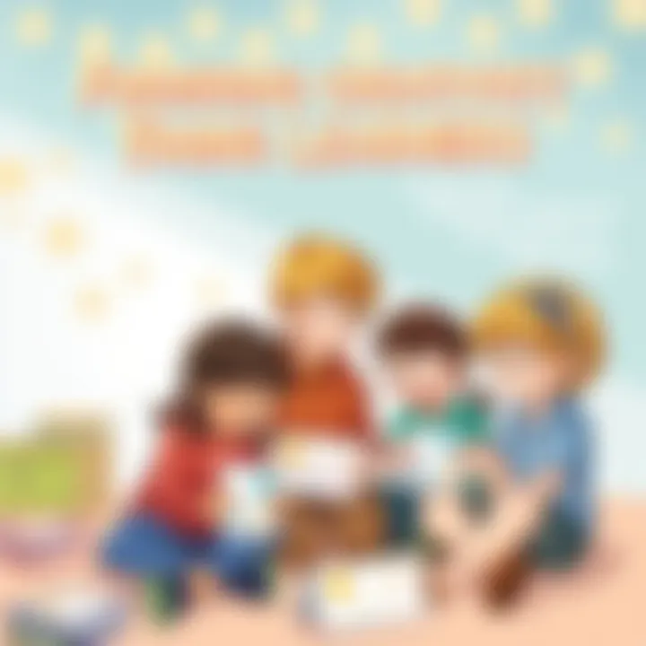 Children interacting with creative postcard designs