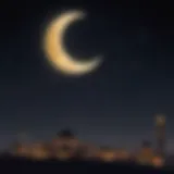 Glowing crescent moon on a dark sky