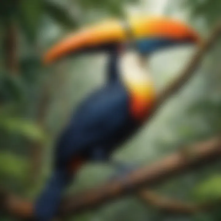 Vibrant Toucan perched on a tree branch in the rainforest