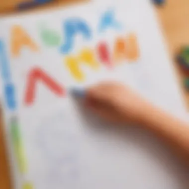 Colorful alphabet tracer page with a child's hand tracing a letter