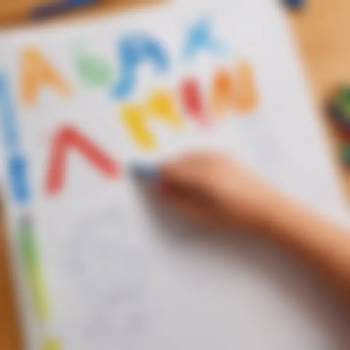 Colorful alphabet tracer page with a child's hand tracing a letter