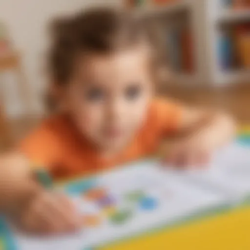Young child practicing tracing on a colorful worksheet