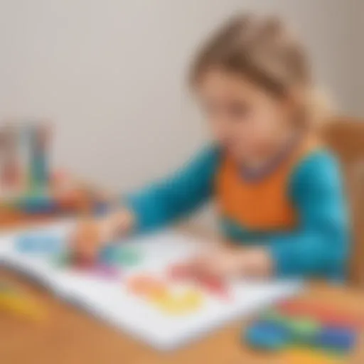 A child tracing colorful shapes on paper