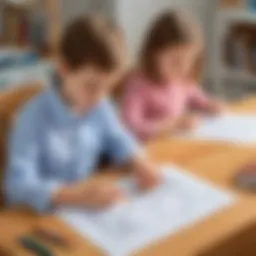 Children engaging with tracing worksheets