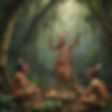 Traditional Amazonian tribes performing ancient ritual in the jungle