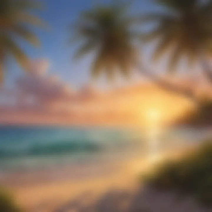 Sunset panorama over a tranquil Caribbean beach