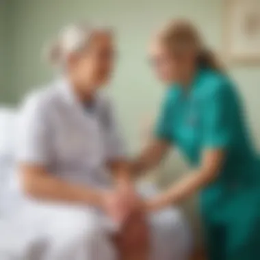 Nurse assisting elderly patient with care