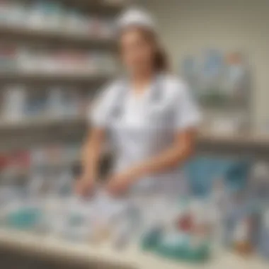 Nurse organizing medical supplies in a hospital setting