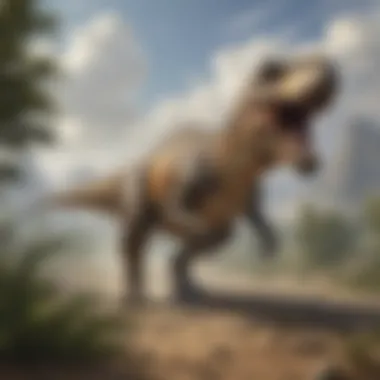 Ferocious Tyrannosaurus Rex in Jurassic landscape