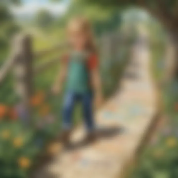 Illustration of a child exploring a pathway made of phonics letters