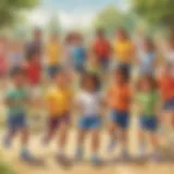 Illustration showing a diverse group of children engaging in physical activities