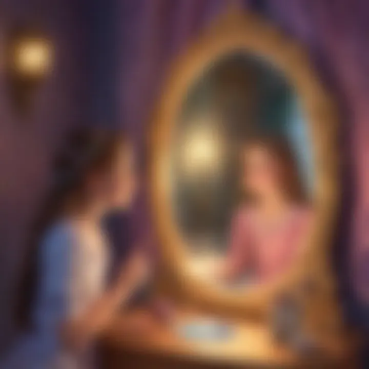 Illustration of a magical talking mirror reflecting various pronouns