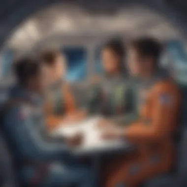 Illustration of a spaceship crew using pronouns in communication