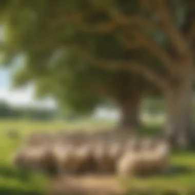 Sheep: Guardians of Pastures A flock of sheep resting under the shade of a tree