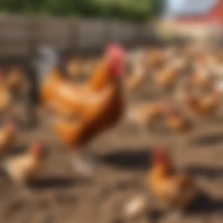 Chickens pecking the ground in a free-range environment