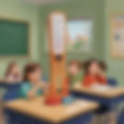 An illustrated representation of a Noise O Meter in use within a classroom setting.