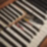 Close-up of piano keys with labels highlighting the notes