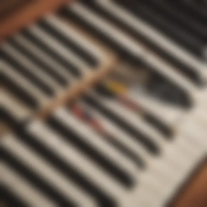 Close-up of piano keys with labels highlighting the notes