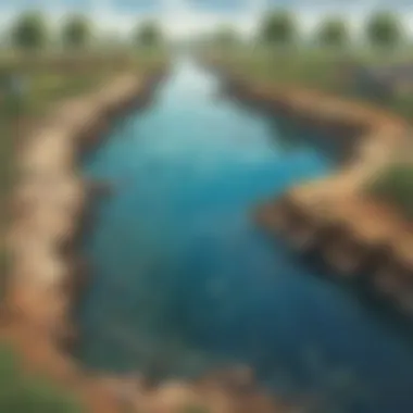 Visual representation of water pollution with contaminated water bodies