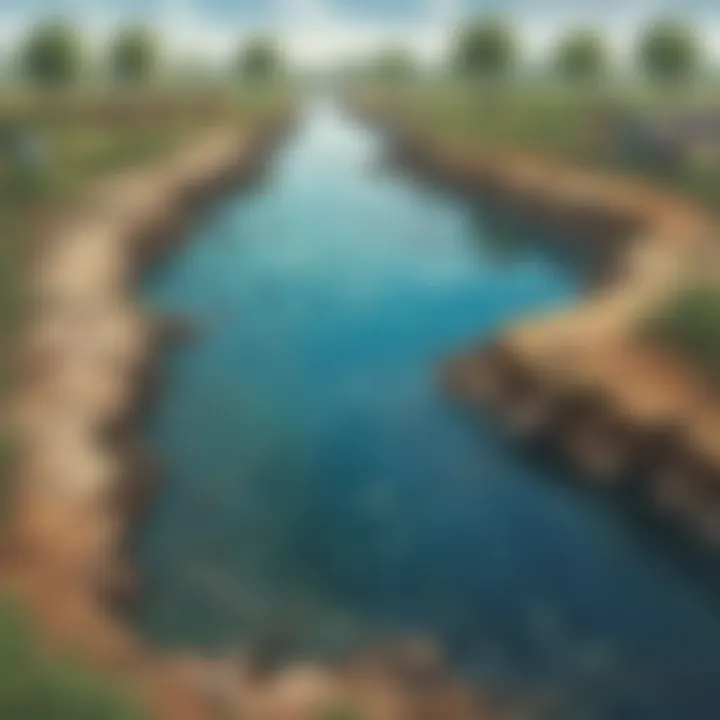 Visual representation of water pollution with contaminated water bodies