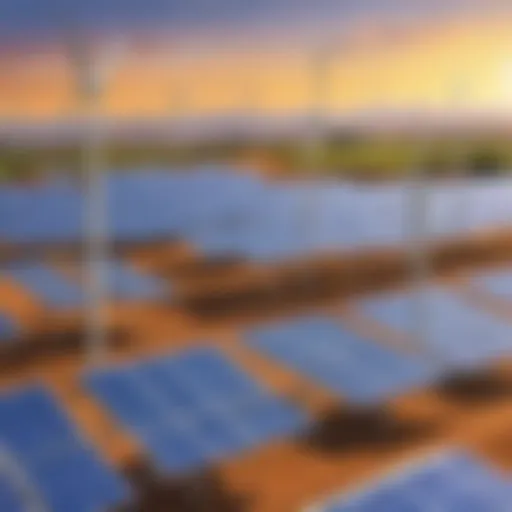 An illustration depicting various renewable resources such as solar panels and wind turbines.