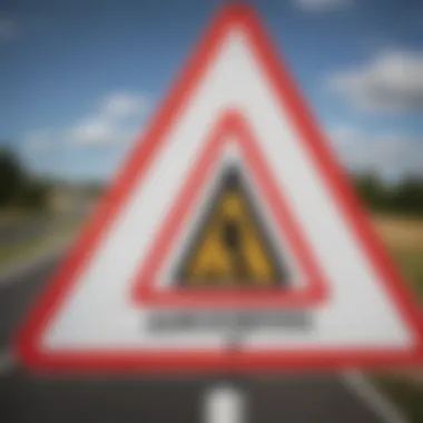 Close-up of a warning road sign with clear visibility