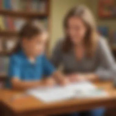 A parent and child engaging with educational materials.