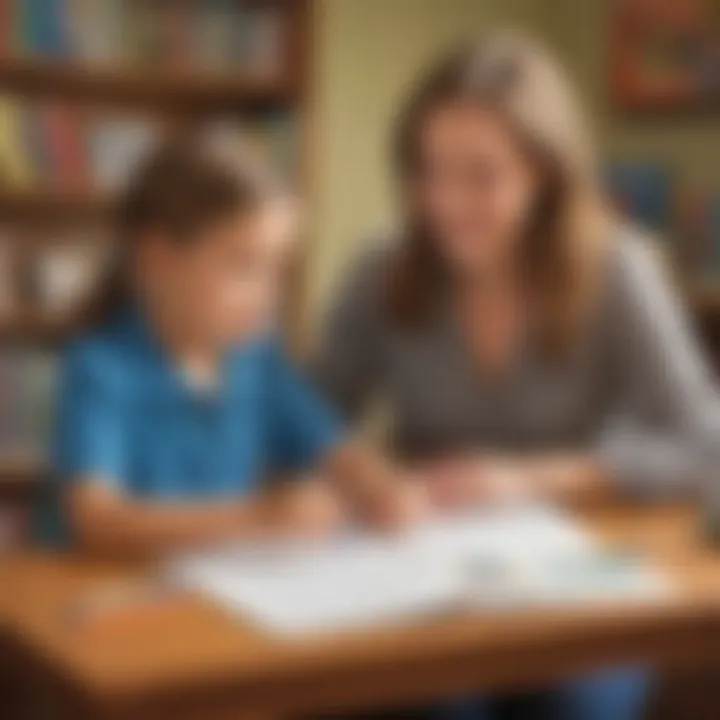 A parent and child engaging with educational materials.