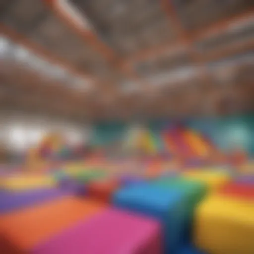 A vibrant soft play area filled with colorful structures and safe climbing equipment.