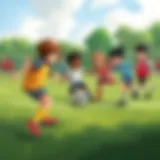 Children Engaged in Soccer Activities A group of children playing soccer on a field