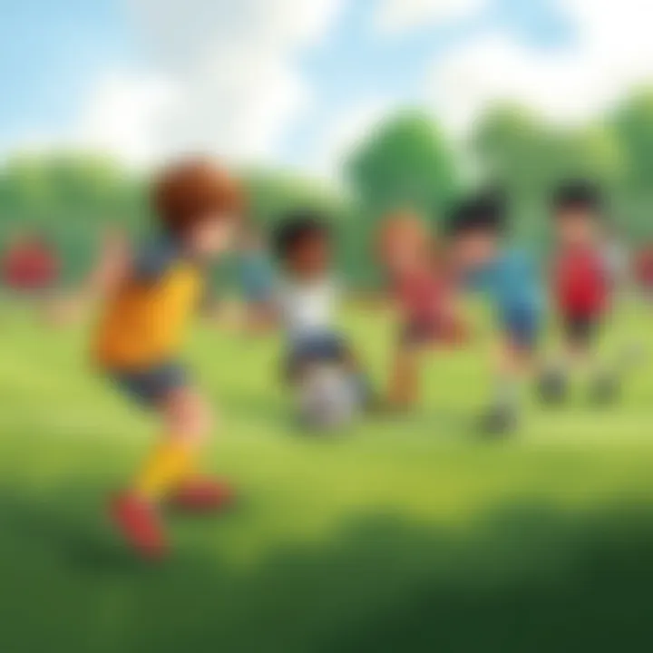 Children Engaged in Soccer Activities A group of children playing soccer on a field