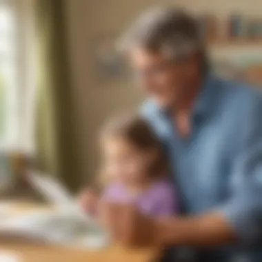 A parent reading with a child, focusing on syllables.