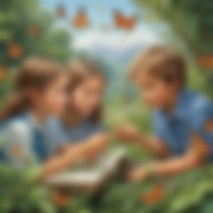 Children observing butterflies in nature