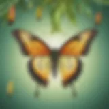 Vibrant butterfly emerging from chrysalis