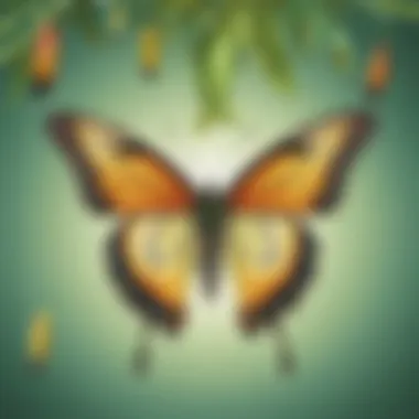 Vibrant butterfly emerging from chrysalis