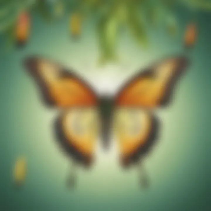 Vibrant butterfly emerging from chrysalis