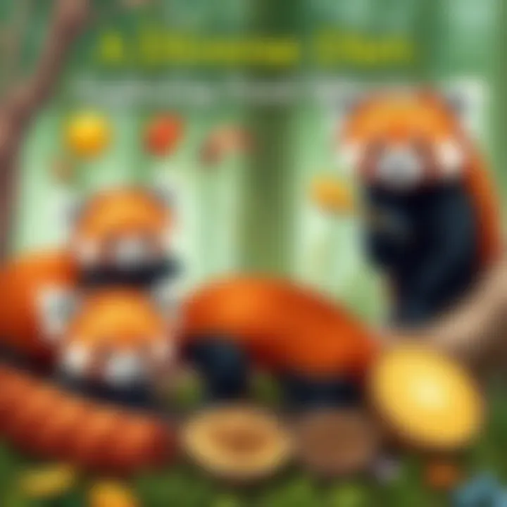 Diverse Diet: Exploring Food Sources An illustration of various food sources for red pandas in their natural habitat