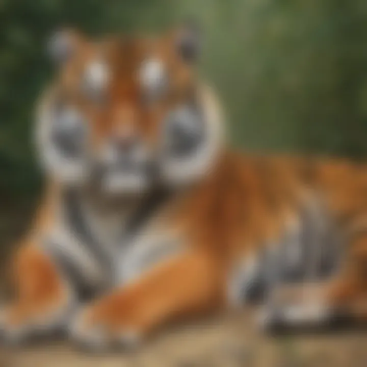 A tiger resting after a successful hunt, reflecting the energy expenditure of predation.