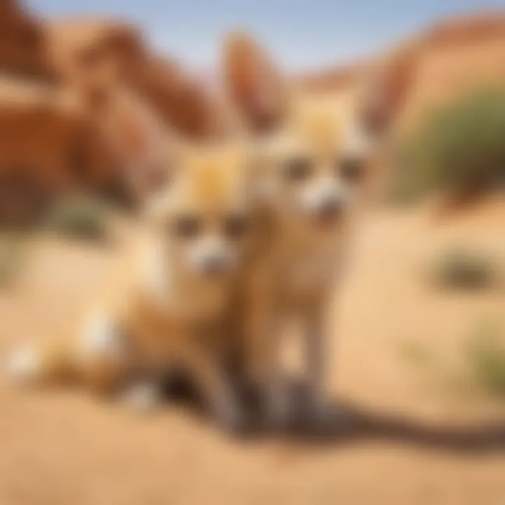 Fennec fox displaying its playful behavior while interacting with its environment